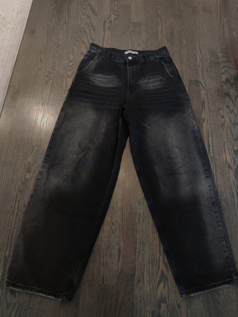 Women's Black Washed Wide-Leg Jeans
